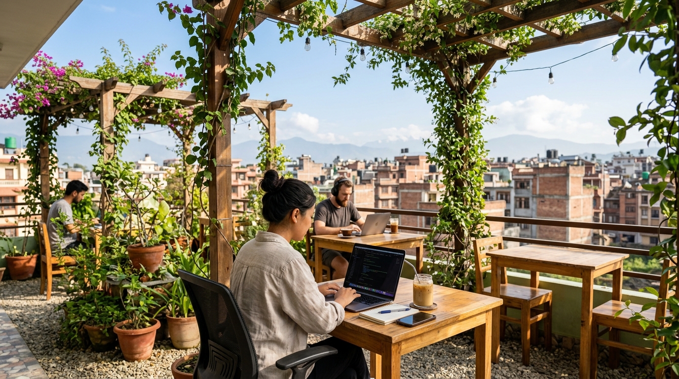 Quiet Rooftop Terrace Workspace