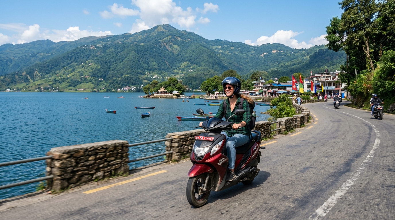 Rented Scooter along Phewa Lake Pokhara